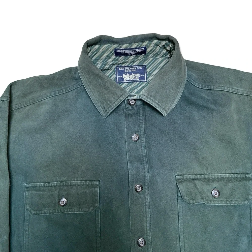 Levi Strauss & Co Utility Work Shirt XL Green Cotton Lined Workwear Shacket